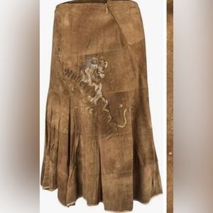 2003 Roberto Cavalli Tan Suede Leather Astrology Logo Skirt